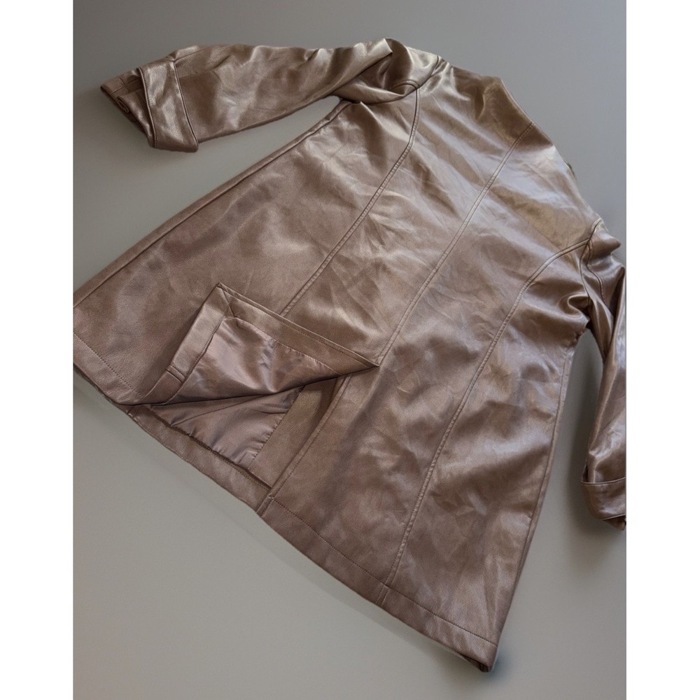 NWOT Bagatelle Brown Faux Leather Long Moto Jacket Zip Pockets Women's Size XL - Picture 8 of 13